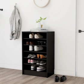 Mueble zapatero de madera contrachapada negro 60x35x92 cm