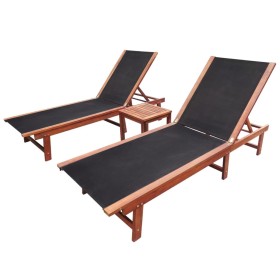 Lounger with table 2 units solid acacia wood and textilene by vidaXL, Loungers - Ref: Foro24-273752, Price: 310,00 €, Discoun...