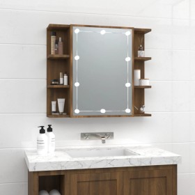 Mueble con espejo y luces LED roble marrón 70x16,5x60 cm