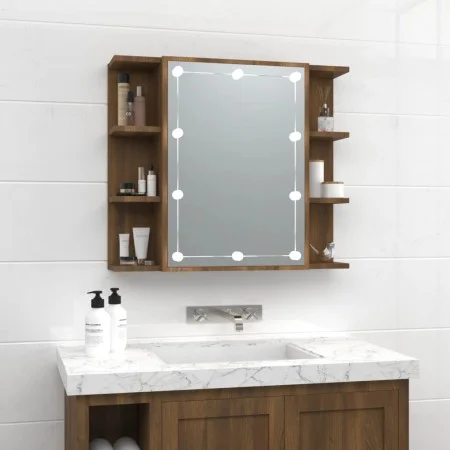 Möbel mit Spiegel und LED-Leuchten, braune Eiche, 70 x 16,5 x 60 cm von vidaXL, Badezimmerwaschtische - Ref: Foro24-820453, P...