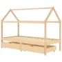 Kinderbettgestell mit Schubladen aus Zirbenholz 90x200cm von vidaXL, Kinderbetten und Betten für Kinder - Ref: Foro24-322138,...
