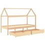 Kinderbettgestell mit Schubladen aus Zirbenholz 90x200cm von vidaXL, Kinderbetten und Betten für Kinder - Ref: Foro24-322138,...