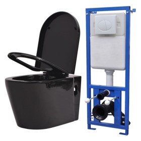 Wand-WC mit verstecktem Spülkasten aus schwarzer Keramik von vidaXL, Badezimmer - Ref: Foro24-274670, Preis: 389,96 €, Rabatt: %