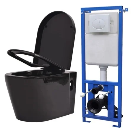 Wand-WC mit verstecktem Spülkasten aus schwarzer Keramik von vidaXL, Badezimmer - Ref: Foro24-274670, Preis: 388,43 €, Rabatt: %