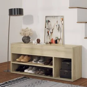 Banco zapatero madera contrachapada roble Sonoma 105x30x45 cm de vidaXL, Zapateros y organizadores de calzado - Ref: Foro24-8...