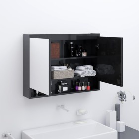 Armario de baño con espejo MDF negro brillante 80x15x60 cm