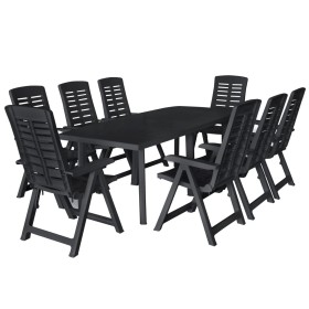 Conjunto de comedor de jardín 9 piezas plástico gris antracita