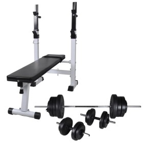 Banco ejercicios con soporte pesas, pesas y mancuernas 60,5 kg