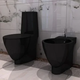 Toilette und Bidet aus schwarzer Keramik von vidaXL, Badewannen und Bidets - Ref: Foro24-270567, Preis: 397,03 €, Rabatt: %