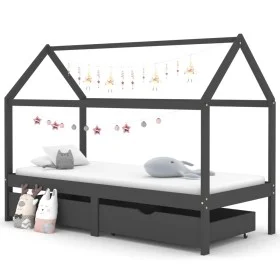 Kinderbettgestell und Schubladen Zirbenholz grau 90x200cm von vidaXL, Kinderbetten und Betten für Kinder - Ref: Foro24-322144...