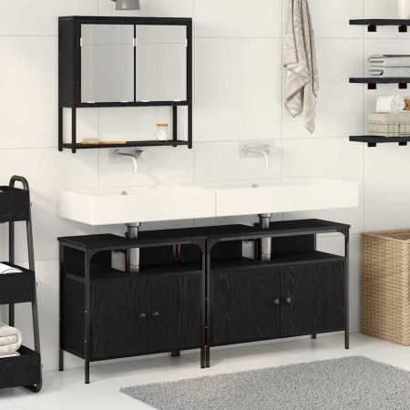 Juego de muebles de baño con puerta 3 pcs Negro 80 x 30 x 60 cm
