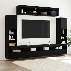 Conjunto de mueble para TV de pared 6 pcs Roble negro