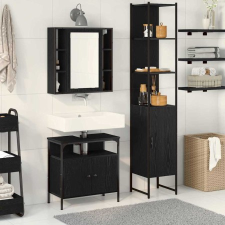Juego de Gabinetes de Baño 3 pcs Roble negro 33 x 33 x 185.5 cm