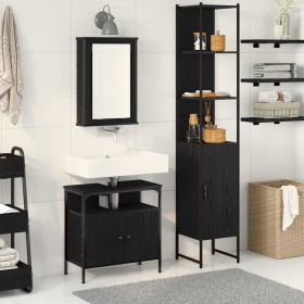 Juego de muebles de baño 3 pcs Roble negro 33 x 33 x 185.5 cm