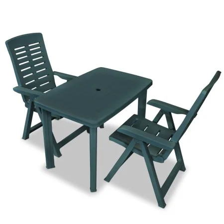 Green plastic 3-piece garden bistro table and chairs set by vidaXL, Garden sets - Ref: Foro24-275078, Price: 225,31 €, Discou...