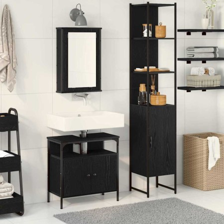 Juego de muebles de baño 3 pcs Roble negro 33 x 33 x 185.5 cm