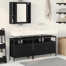 Unidades de Tocador de Baño 3 pcs Negro 80 x 30 x 60 cm