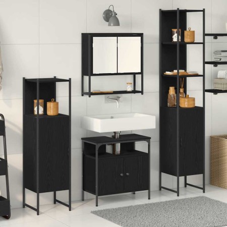 Juego de muebles de baño 4 pcs Roble Negro Madera contrachapada en Muebles de baño | Comprar online en Foro24