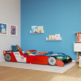 Cama con forma de coche de carreras para niños roja 90x200 cm