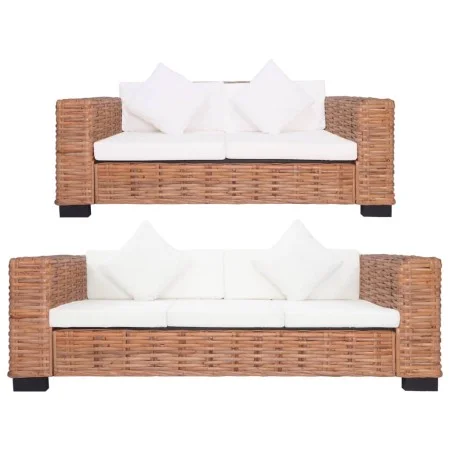 Natural rattan sofa set with cushions 2 pieces by vidaXL, Sofas - Ref: Foro24-278623, Price: 1,00 €, Discount: %
