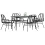 Juego de comedor jardín 5 piezas ratán sintético vidrio negro