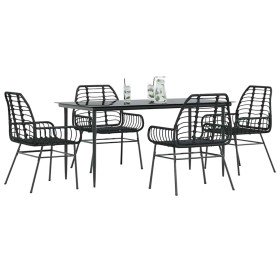 Juego de comedor jardín 5 piezas ratán sintético vidrio negro