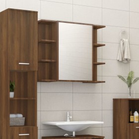 Armario con espejo baño madera marrón roble 80x20,5x64 cm