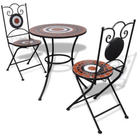 Set mesa sillas jardín 3 pzas baldosa cerámica terracota blanco