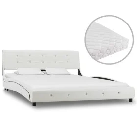 Bett mit weißer Kunstledermatratze 140x200 cm von vidaXL, Betten und Lattenroste - Ref: Foro24-277571, Preis: 449,76 €, Rabat...