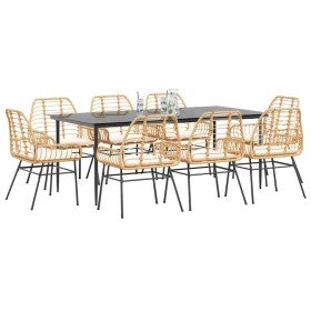 Juego comedor jardín 9 pzas cojines ratán sintético marrón