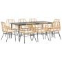 Juego comedor jardín 9 pzas cojines ratán sintético marrón