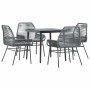 Juego comedor jardín 5 pzas cojines ratán sintético vidrio gris