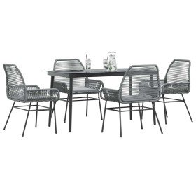 Juego comedor jardín 5 pzas cojines ratán sintético vidrio gris