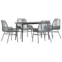 Juego comedor jardín 5 pzas cojines ratán sintético vidrio gris