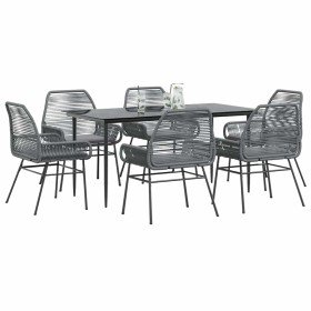 Juego comedor jardín 7 pzas cojines ratán sintético vidrio gris