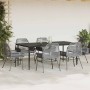 Juego comedor jardín 7 pzas cojines ratán sintético vidrio gris