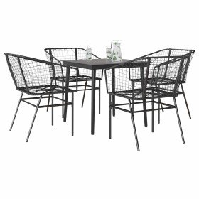 Juego de comedor jardín 5 piezas ratán sintético vidrio negro en Conjuntos de jardín | Comprar online en Foro24