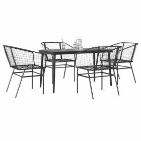 Juego de comedor jardín 5 piezas ratán sintético vidrio negro