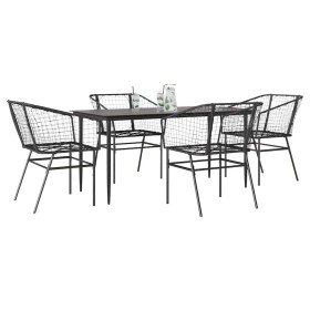 Juego de comedor jardín 5 piezas ratán sintético vidrio negro