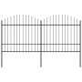 Valla de jardín con puntas de lanza acero negro (1,5-1,75)x3,4m