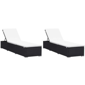 Sun loungers with cushions 2 pcs black synthetic rattan by vidaXL, Loungers - Ref: Foro24-277088, Price: 318,23 €, Discount: %