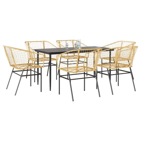 Juego de comedor de jardín 7 pzas ratán PE marrón