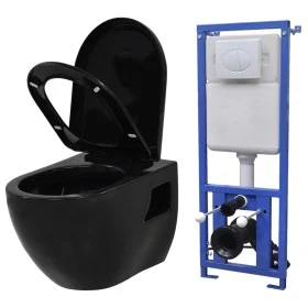 Wandtoilette mit verstecktem Spülkasten aus schwarzer Keramik von vidaXL, Badezimmer - Ref: Foro24-275792, Preis: 339,08 €, R...
