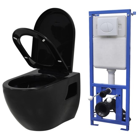 Wandtoilette mit verstecktem Spülkasten aus schwarzer Keramik von vidaXL, Badezimmer - Ref: Foro24-275792, Preis: 328,56 €, R...