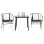 Set comedor jardín 3 pzas cojines ratán sintético vidrio negro
