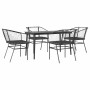 Juego de comedor jardín 5 piezas cojines ratán sintético negro