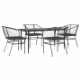 Juego de comedor jardín 5 piezas cojines ratán sintético negro