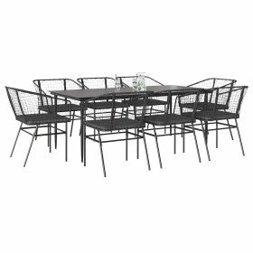 Set de comedor jardín 9 piezas cojines ratán polivinílico negro