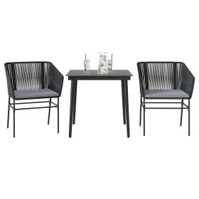 Set comedor jardín 3 pzas cojines ratán sintético vidrio negro en Conjuntos de jardín | Comprar online en Foro24