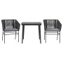 Set comedor jardín 3 pzas cojines ratán sintético vidrio negro